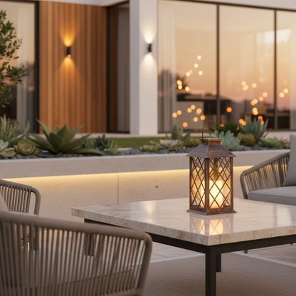 BronzeGlow | Elegant Antique Outdoor Solar Lantern for Garden Illumination
