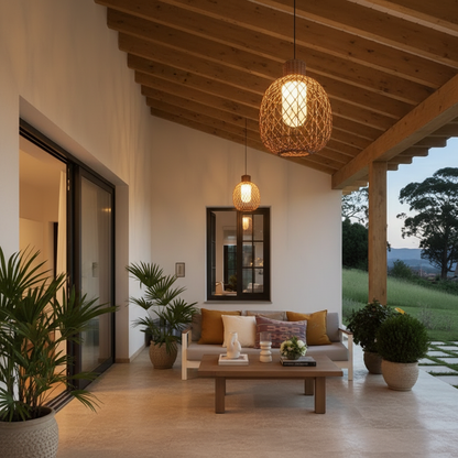 RattanGlow | Elegant Rustic Modern Outdoor Pendant Lantern Light