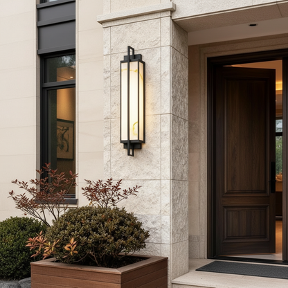 AlabasterGlow | Modern Black Outdoor Wall Lantern for Elegant Illumination