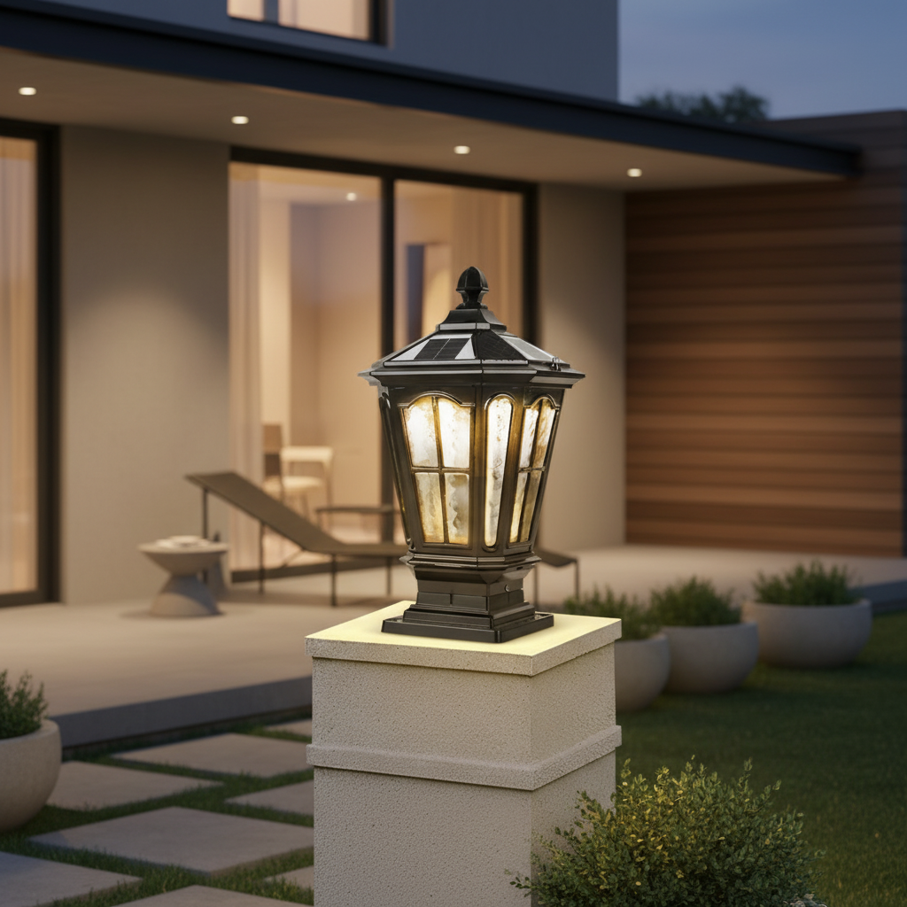 Solar Stone Pillar Light | Retro Outdoor Lantern for Garden Pathways