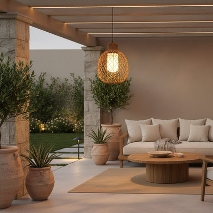 RattanGlow | Elegant Rustic Modern Outdoor Pendant Lantern Light