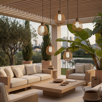 RattanGlow | Elegant Rustic Modern Outdoor Pendant Lantern Light