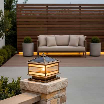 Retro Copper Solar Pillar Light | Waterproof Outdoor Garden Lantern