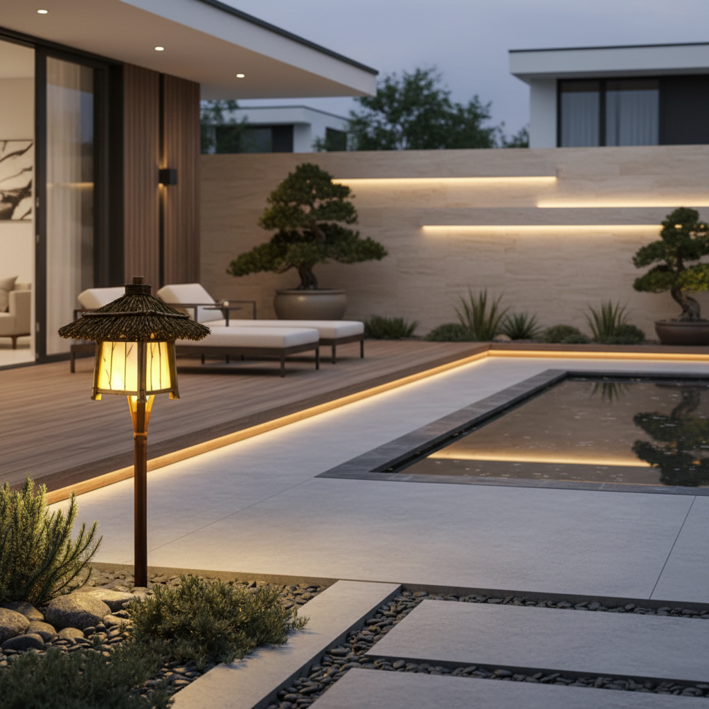 BambooGlow | Elegant Rustic Outdoor Wall Light for Garden and Patio