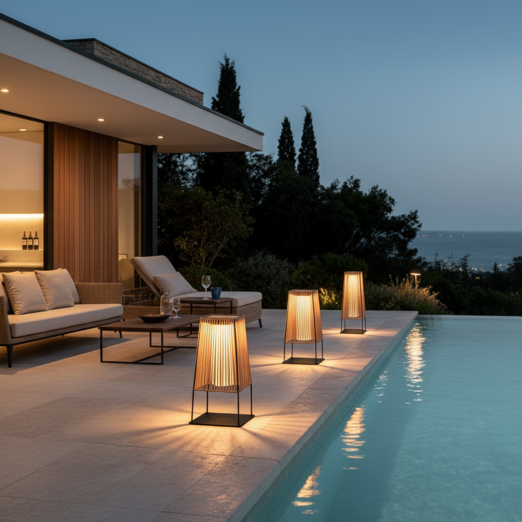 WovenAura | Rustic Stylish Solar Outdoor Floor Lamp with Dual Power Options