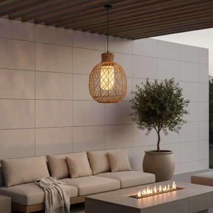 RattanGlow | Elegant Rustic Modern Outdoor Pendant Lantern Light