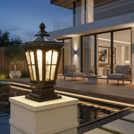 Solar Stone Pillar Light | Retro Outdoor Lantern for Garden Pathways