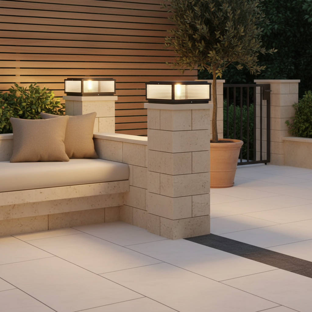 Ribbed Glass Solar Pillar Light | Outdoor Garden Ambient Lantern