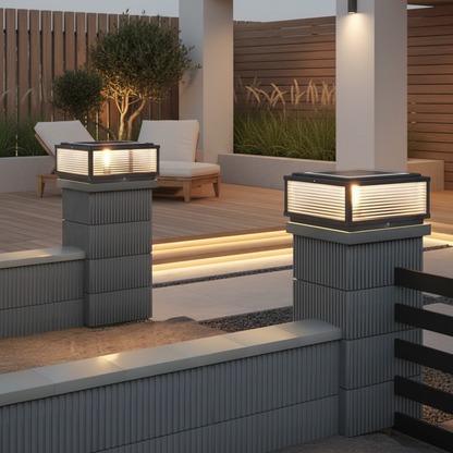 Ribbed Glass Solar Pillar Light | Outdoor Garden Ambient Lantern