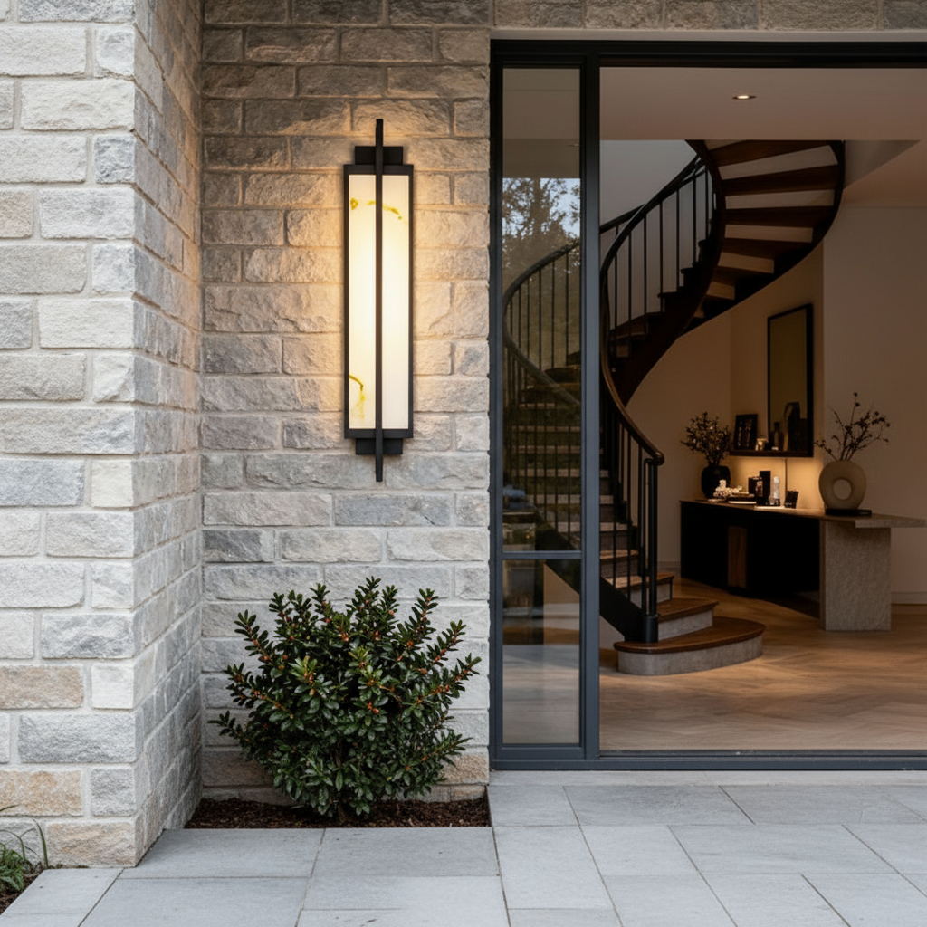 AlabasterGlow | Modern Black Outdoor Wall Lantern for Elegant Illumination