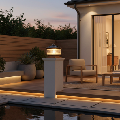 Retro Copper Solar Pillar Light | Waterproof Outdoor Garden Lantern