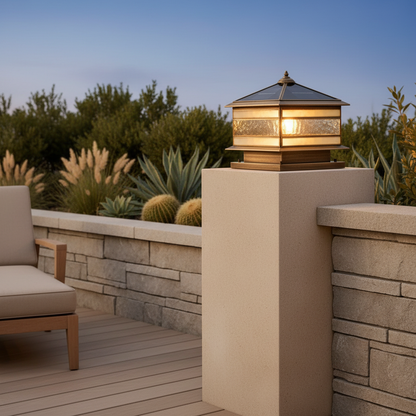 Retro Copper Solar Pillar Light | Waterproof Outdoor Garden Lantern