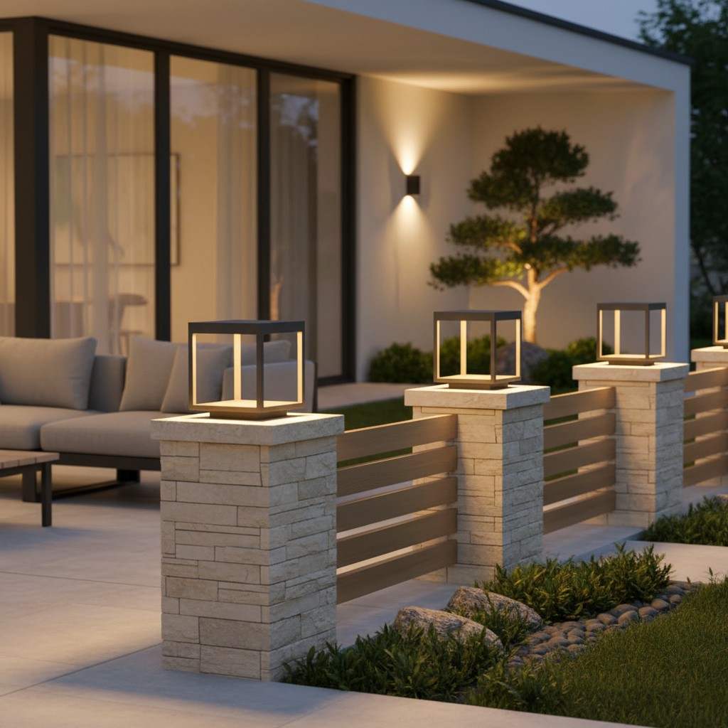 Modern Concrete Solar Pillar Light | Outdoor Garden Landscape Lighting