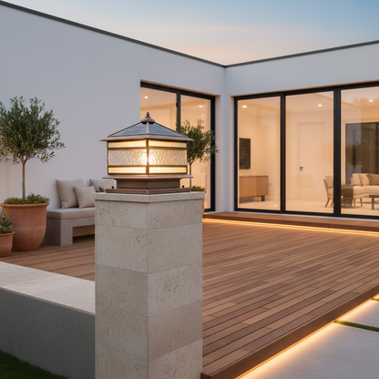 Retro Copper Solar Pillar Light | Waterproof Outdoor Garden Lantern