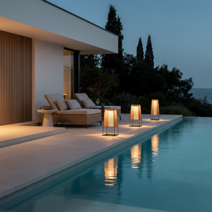 WovenAura | Rustic Stylish Solar Outdoor Floor Lamp with Dual Power Options