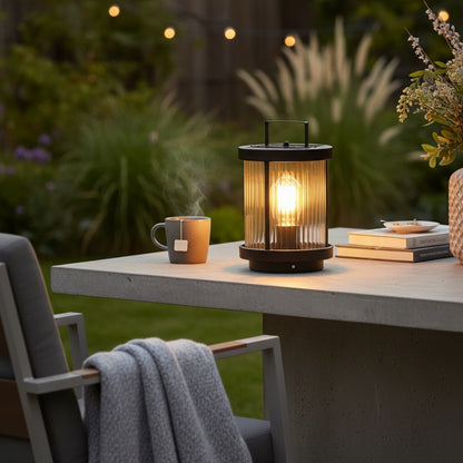 Luminara | Elegant Striped Glass Outdoor Solar Lantern with Candlelight Effect