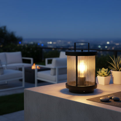 Luminara | Elegant Striped Glass Outdoor Solar Lantern with Candlelight Effect