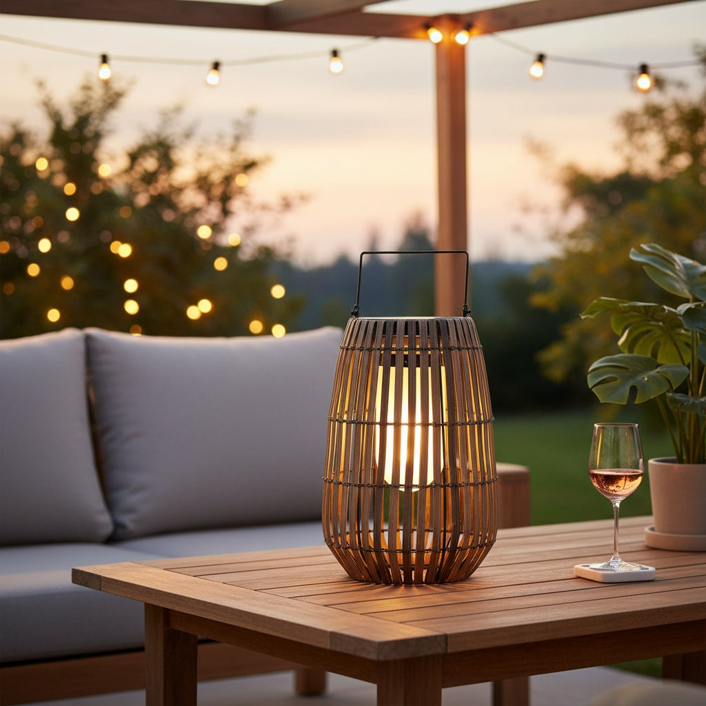 BambooGlow | Stylish Solar Powered Outdoor Lantern with Dual Power Options