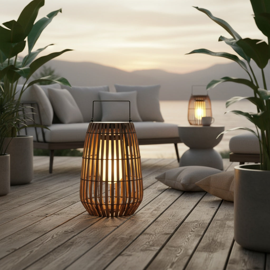 BambooGlow | Stylish Solar Powered Outdoor Lantern with Dual Power Options