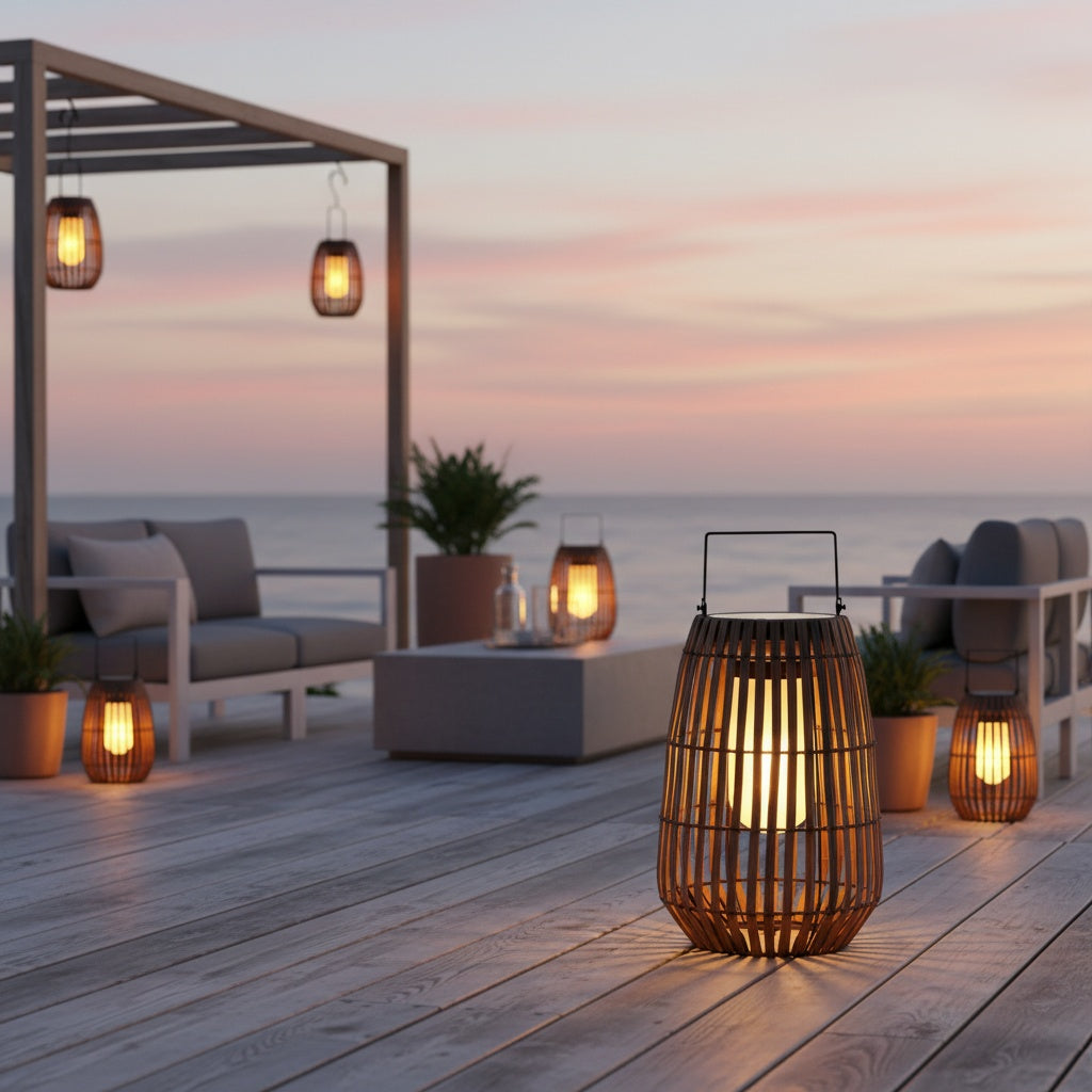 BambooGlow | Stylish Solar Powered Outdoor Lantern with Dual Power Options