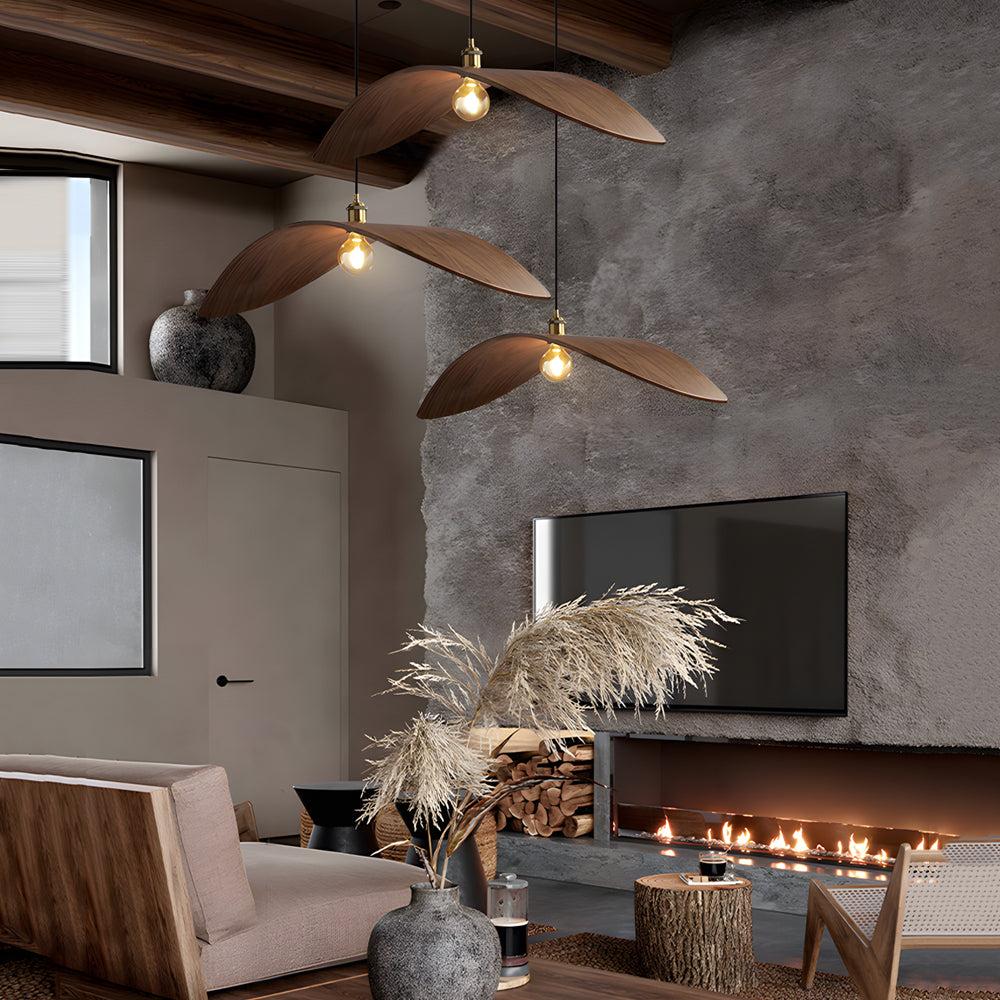 WabiSabiGlow | Elegant Natural Walnut Wood Kitchen Pendant Lighting