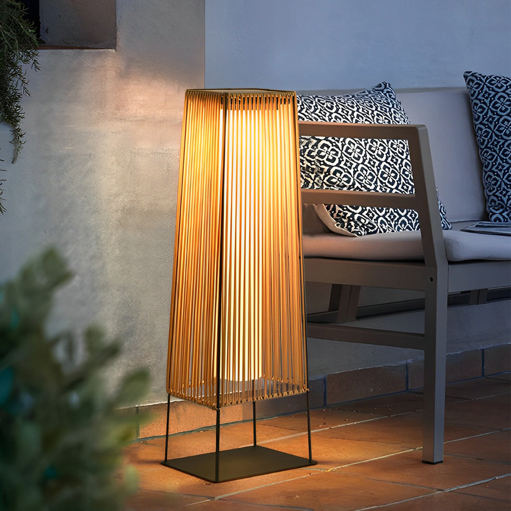 WovenAura | Rustic Stylish Solar Outdoor Floor Lamp with Dual Power Options 3
