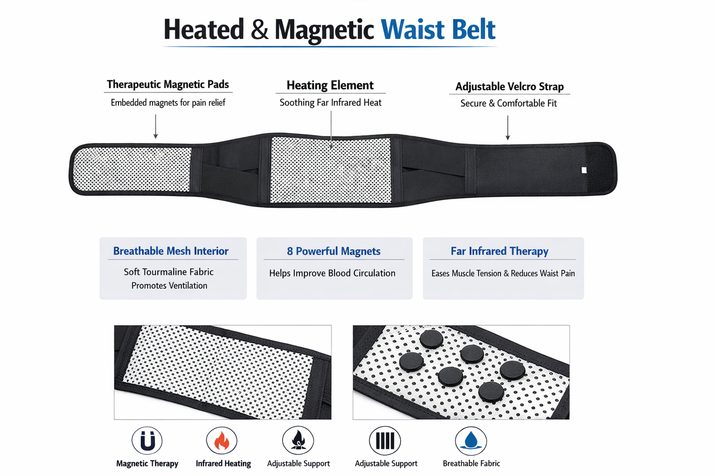 Magnetic Self-Heating Velcro Waist Support